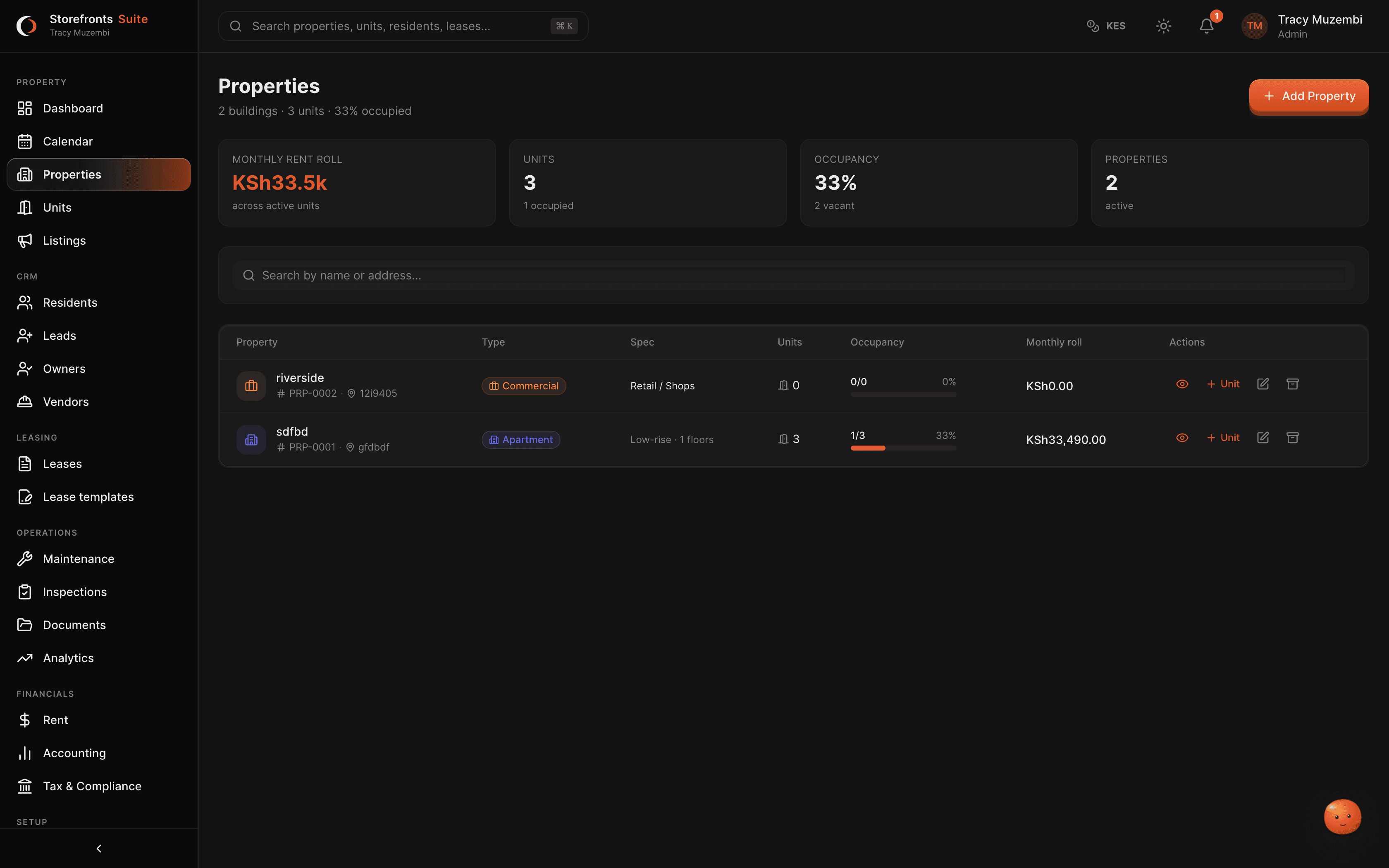 Storefronts property management — portfolio overview